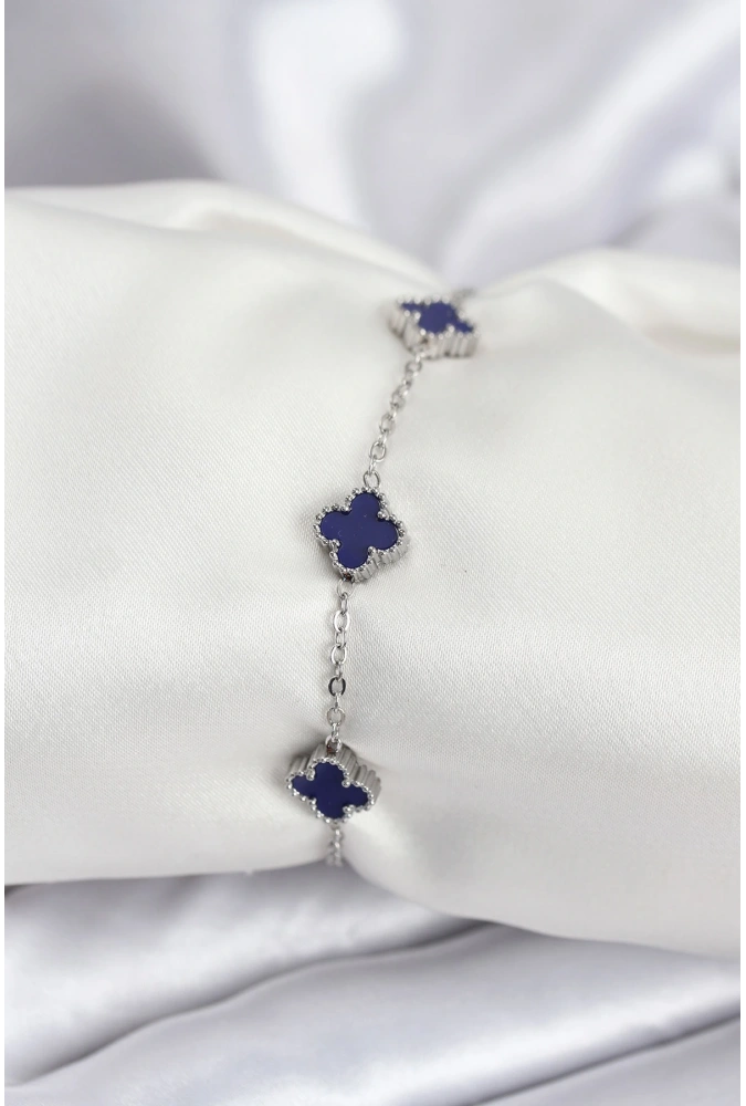 Shoecide 316l Çelik Gümüş Renk Lacivert Baby Boy Yonca Kadın Bileklik