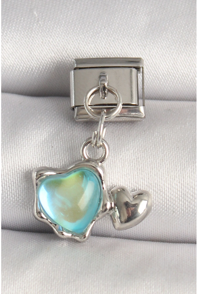 Shoecide 316l Çelik Gümüş Renk Mavi Mineli Kalp Model Nomination Charm