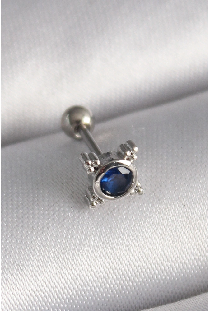 Shoecide 316l Çelik Gümüş Renk Mavi Zirkon Taşlı Tragus Piercing