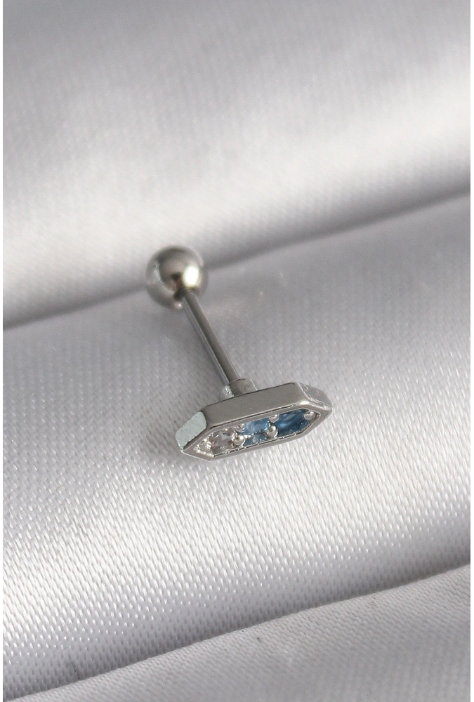 Shoecide 316l Çelik Gümüş Renk Mavi Zirkon Taşlı Tragus Piercing