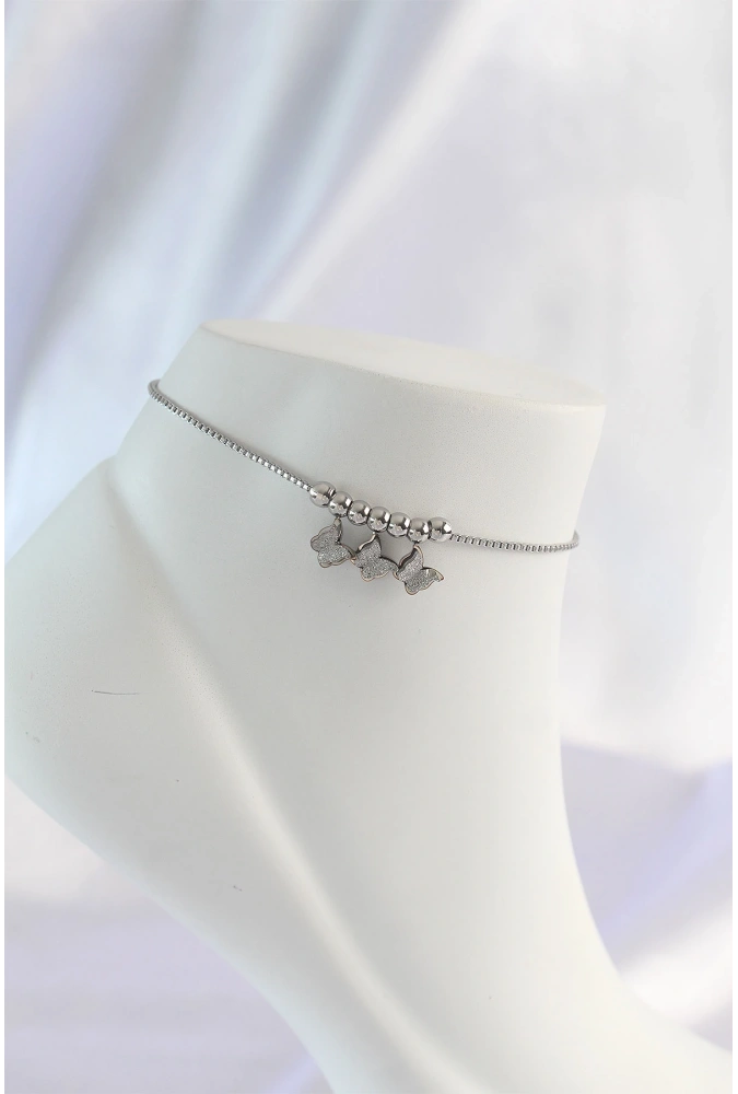 Shoecide 316l Çelik Gümüş Renk Minimal Kelebek Tasarımlı Halhal