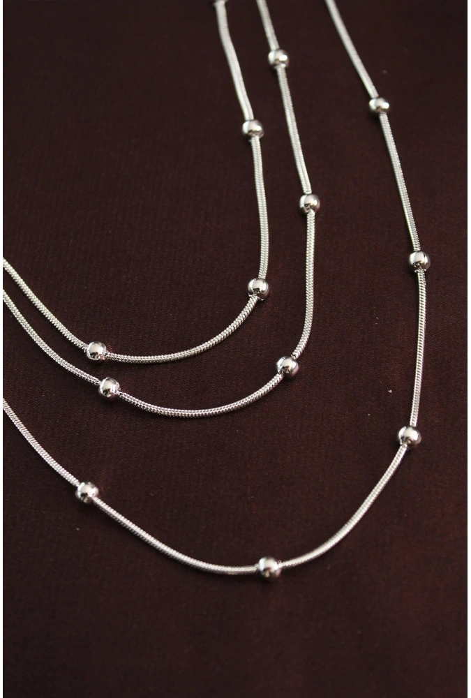 Shoecide 316l Çelik Gümüş Renk Minimal Topçuk Model Çoklu Kolye