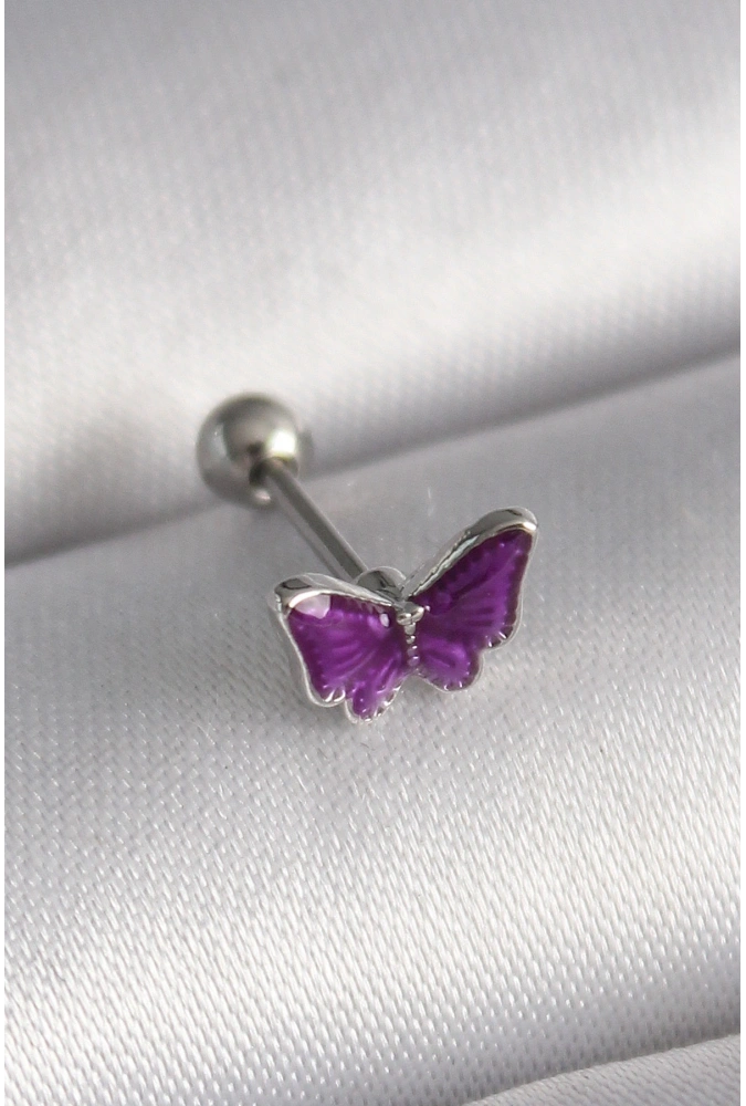 Shoecide 316l Çelik Gümüş Renk Mor Kelebek Model Tragus Piercing