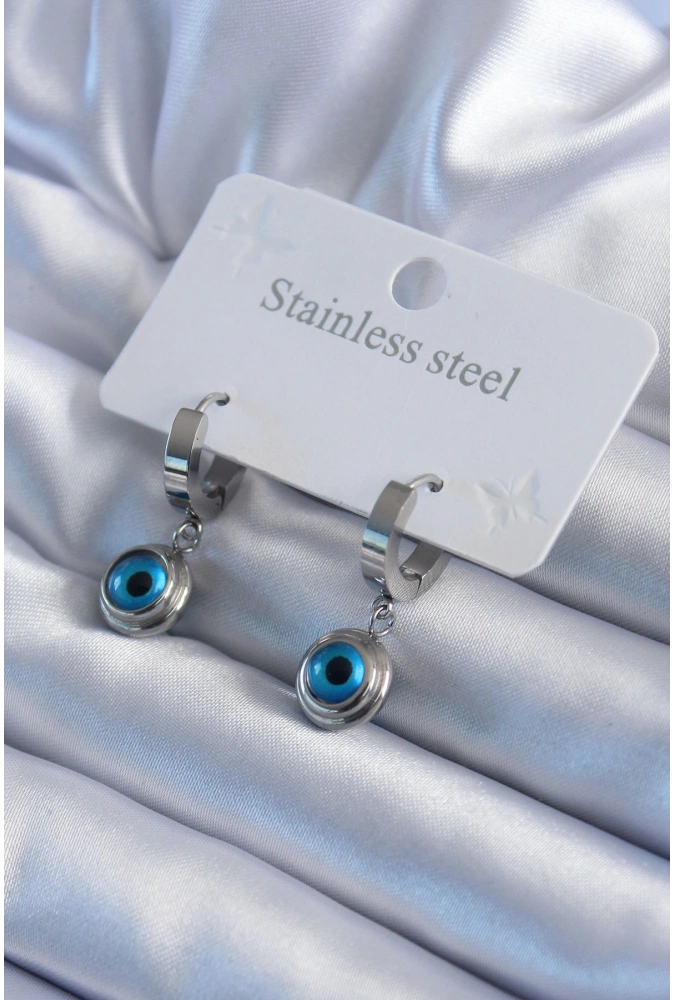 Shoecide 316l Çelik Gümüş Renk Nazar Boncuk Model Kadın Küpe