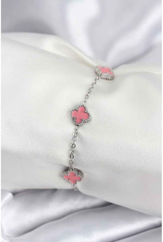 Shoecide 316l Çelik Gümüş Renk Pembe Baby Boy Yonca Kadın Bileklik