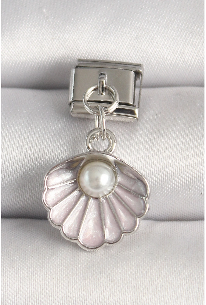 Shoecide 316l Çelik Gümüş Renk Pembe Deniz Kabuğu Model İnci Detay Nomination Charm