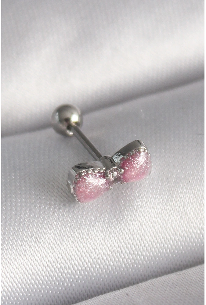 Shoecide 316l Çelik Gümüş Renk Pembe Kurdele Zirkon Taş Detay Tragus Piercing