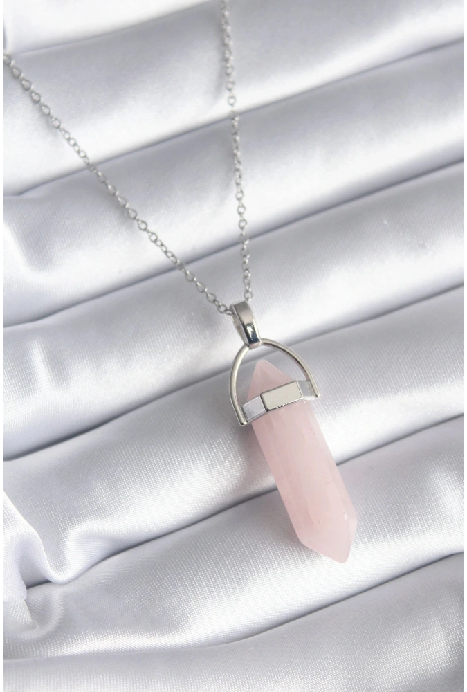 Shoecide 316l Çelik Gümüş Renk Pembe Taşlı Kadın Kolye