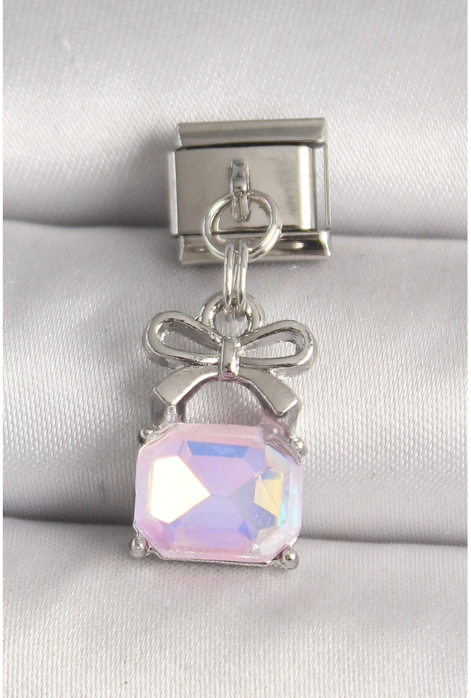 Shoecide 316l Çelik Gümüş Renk Pembe Zirkon Taşlı Çanta Model Nomination Charm