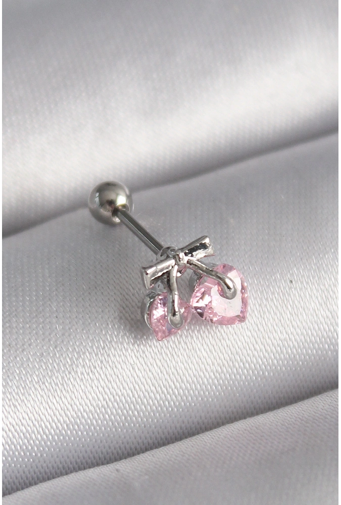 Shoecide 316l Çelik Gümüş Renk Pembe Zirkon Taşlı Kalp Tragus Piercing