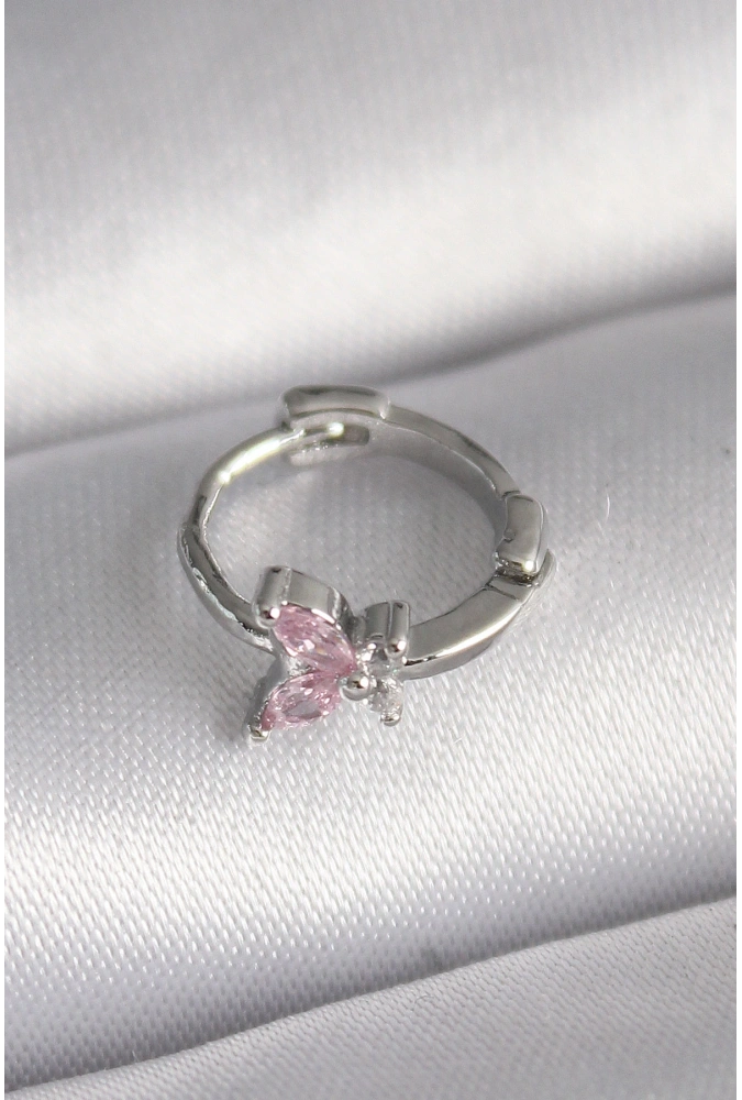 Shoecide 316l Çelik Gümüş Renk Pembe Zirkon Taşlı Kelebek Model Tragus Piercing