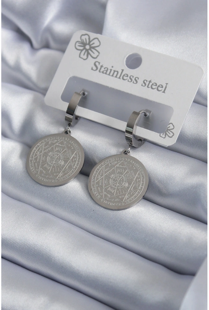 Shoecide 316l Çelik Gümüş Renk Pentagram Yıldızı İşleme Kadın Küpe