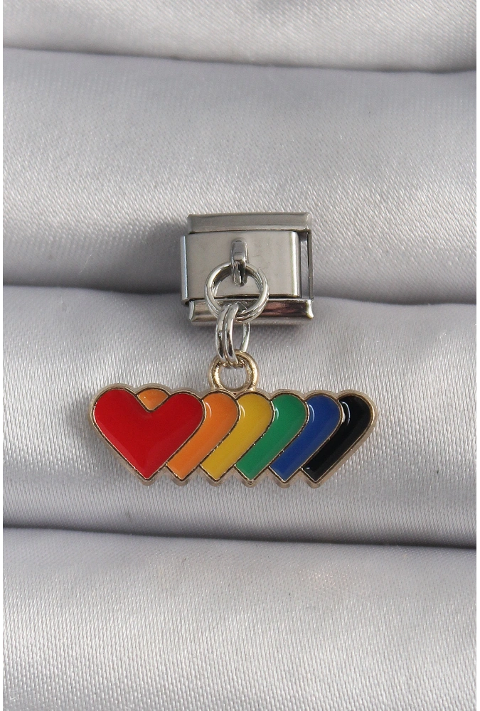 Shoecide 316l Çelik Gümüş Renk Renkli Sallantı Kalp Model Nomination Charm