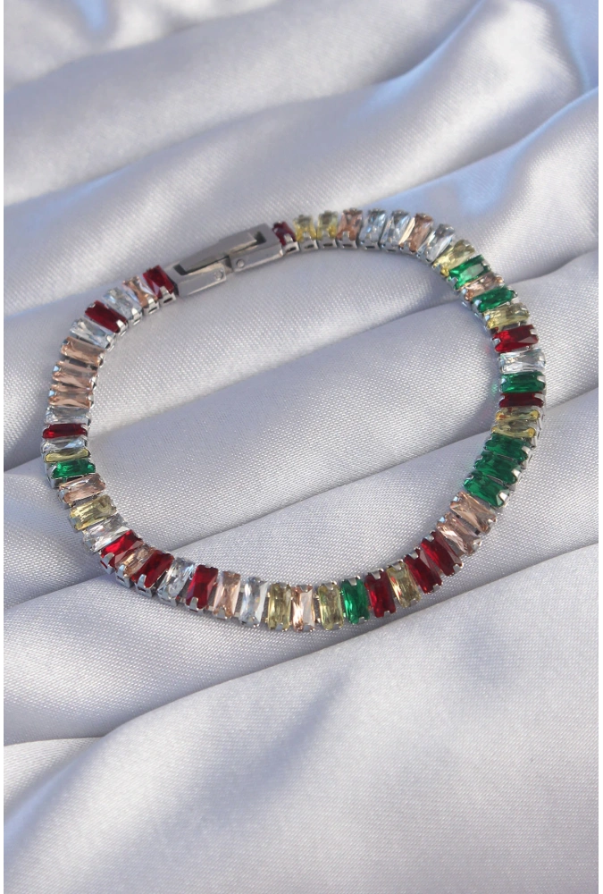 Shoecide 316l Çelik Gümüş Renk Renkli Su Yolu Tasarımlı Bileklik