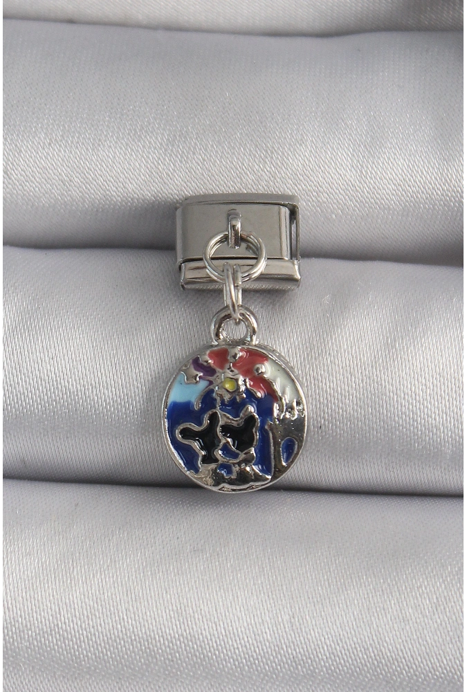 Shoecide 316l Çelik Gümüş Renk Sallantı Dünya Model Nomination Charm