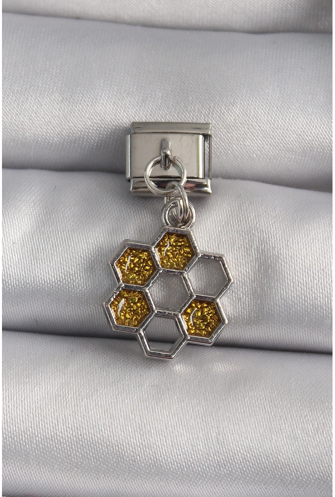 Shoecide 316l Çelik Gümüş Renk Sallantı Simli Bal Beteği Model Nomination Charm