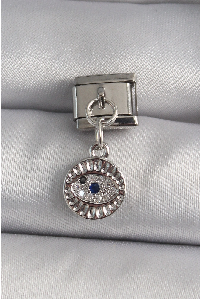 Shoecide 316l Çelik Gümüş Renk Sallantı Zirkon Taşlı Göz Model Nomination Charm