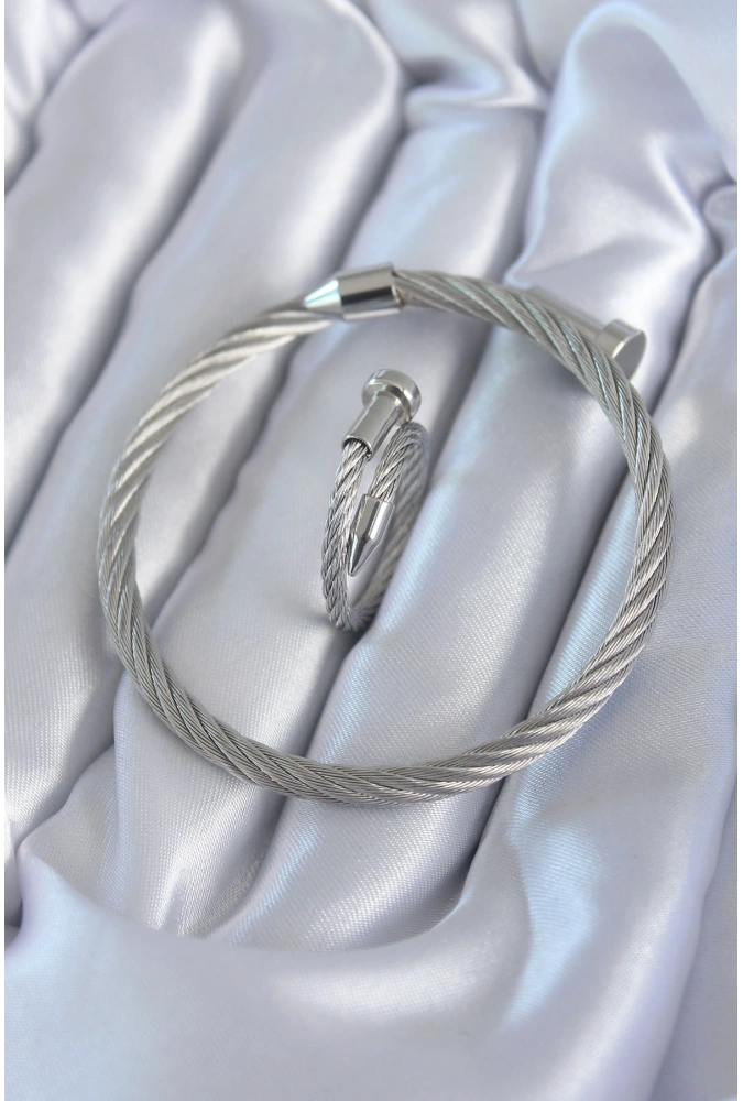 Shoecide 316l Çelik Gümüş Renk Sarmal Model Erkek Bileklik Yüzük Kombini