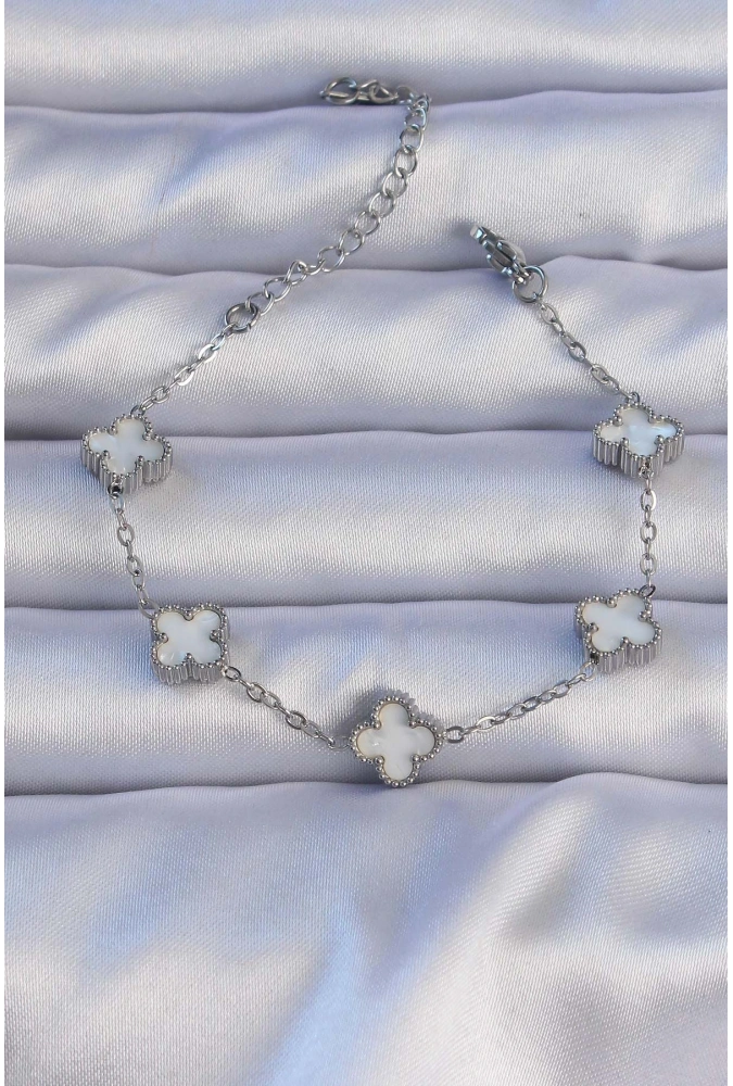 Shoecide 316l Çelik Gümüş Renk Sedefli Baby Boy Yonca Model Bileklik