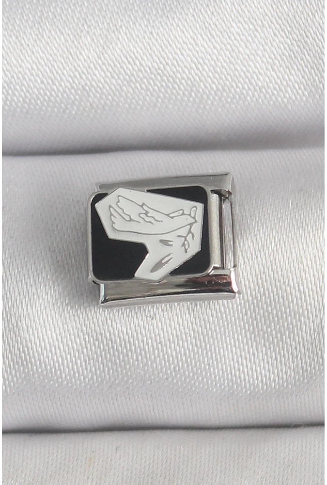 Shoecide 316l Çelik Gümüş Renk Siyah Beyaz Kuş İşlemeli Nomination Charm