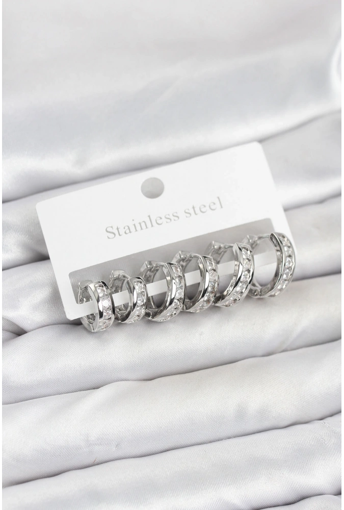 Shoecide 316l Çelik Gümüş Renk Su Yolu Halka Küpe Seti