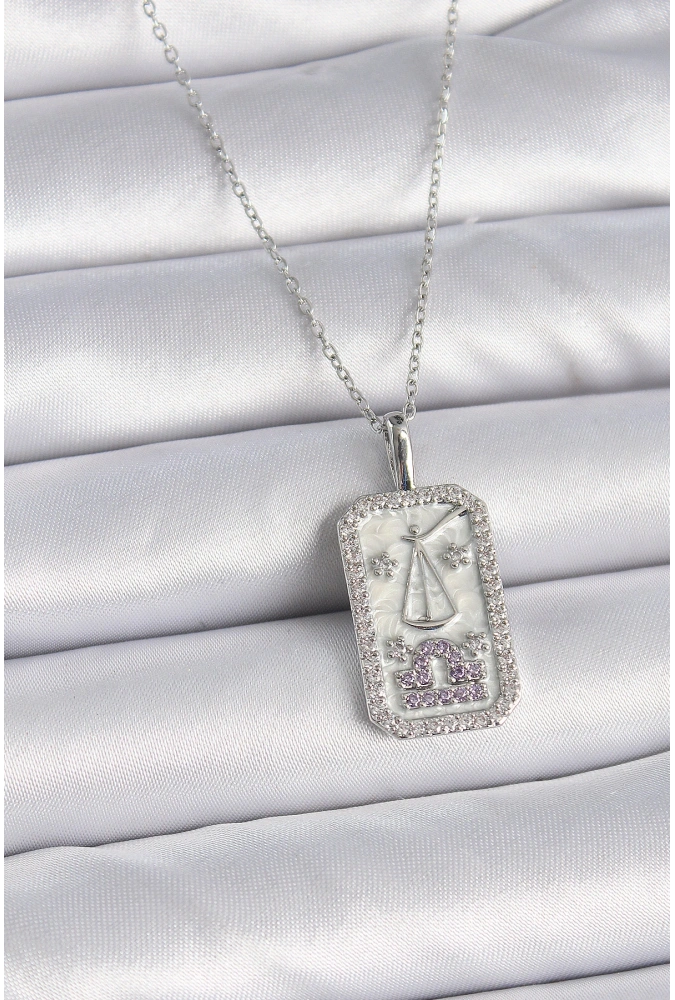 Shoecide 316l Çelik Gümüş Renk Terazi Burcu Zirkon Taşlı Kadın Kolye