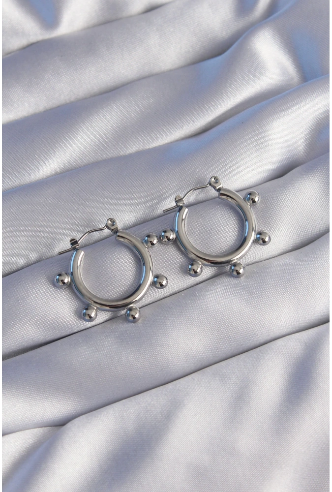 Shoecide 316l Çelik Gümüş Renk Topçuk Tasarımlı Oval Küpe