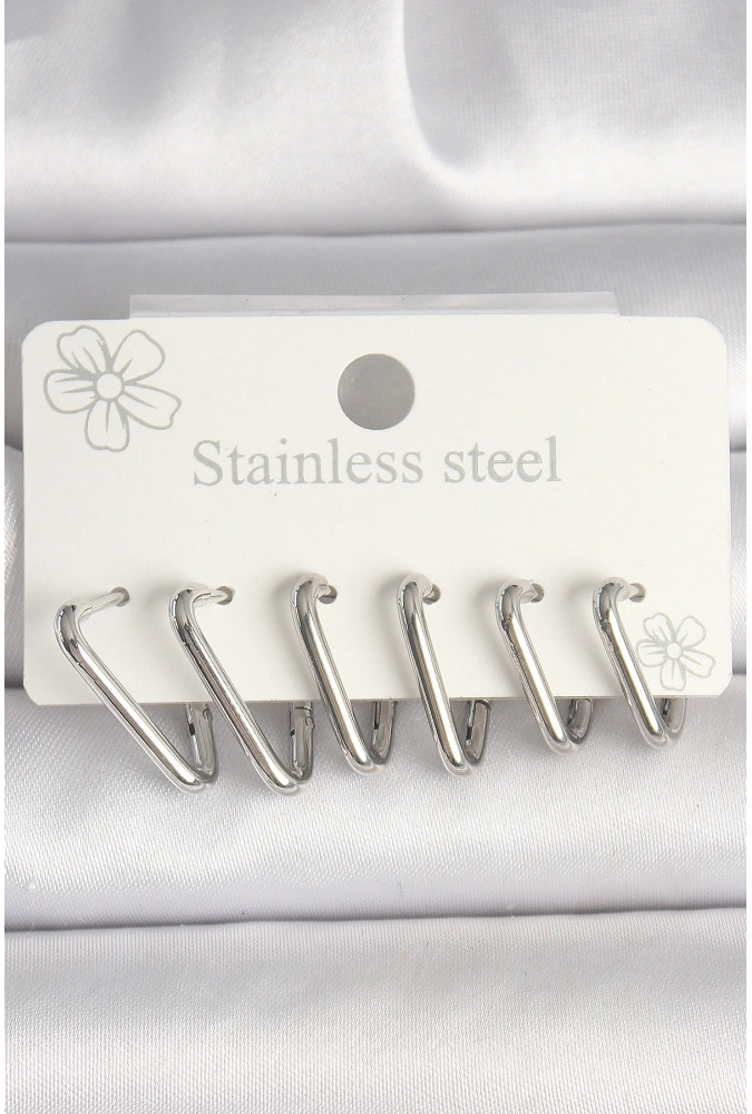 Shoecide 316l Çelik Gümüş Renk Üçgen Model Kadın Küpe Seti