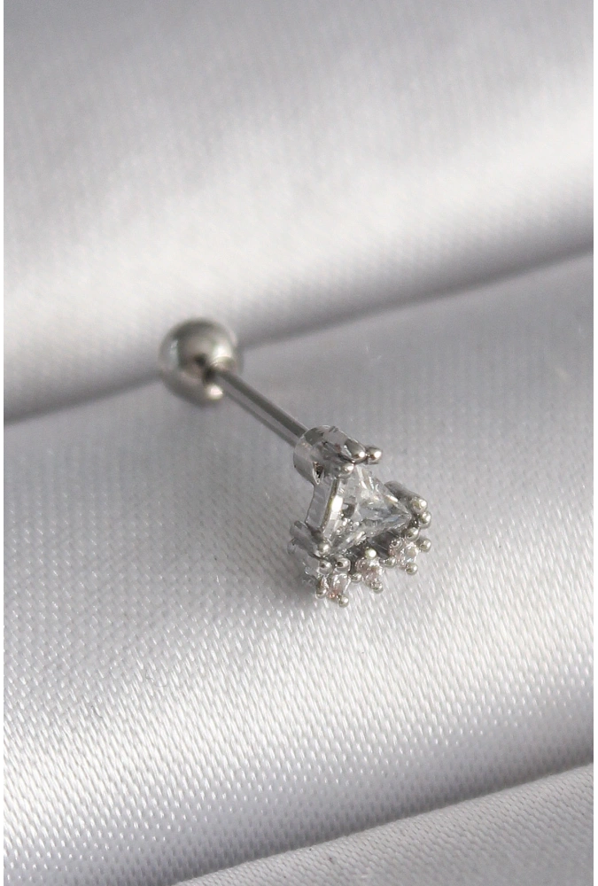 Shoecide 316l Çelik Gümüş Renk Üçgen Zirkon Taşlı Tragus Piercing