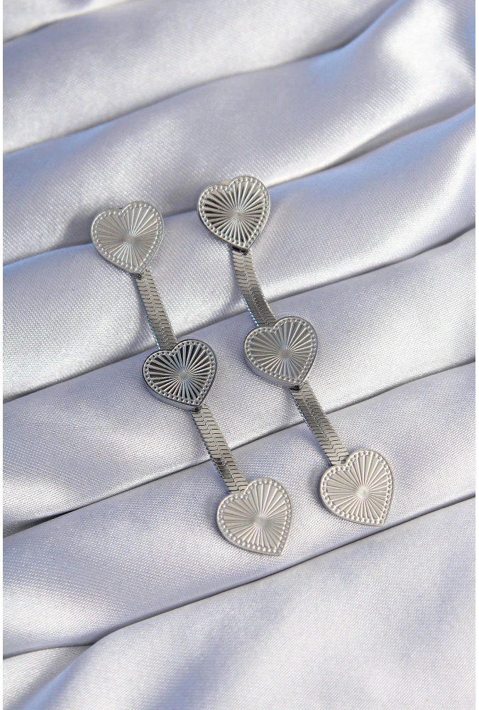 Shoecide 316l Çelik Gümüş Renk Uzun İtalyan Zincir Detaylı Kalp Küpe