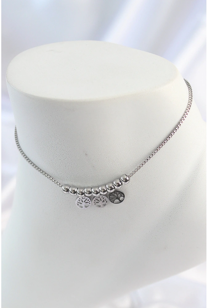 Shoecide 316l Çelik Gümüş Renk Yaşam Ağacı Model Kadın Halhal