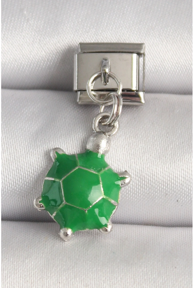 Shoecide 316l Çelik Gümüş Renk Yeşil Kaplumbağa Model Nomination Charm