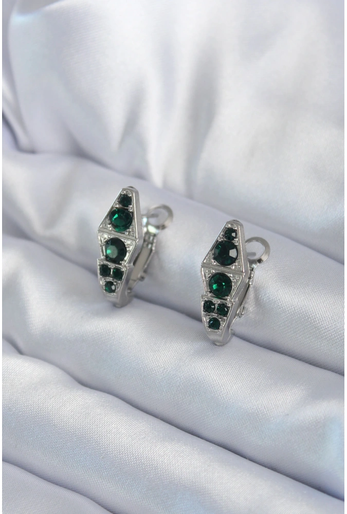 Shoecide 316l Çelik Gümüş Renk Yeşil Kristal Taş İşleme Yılan Model Kadın Küpe