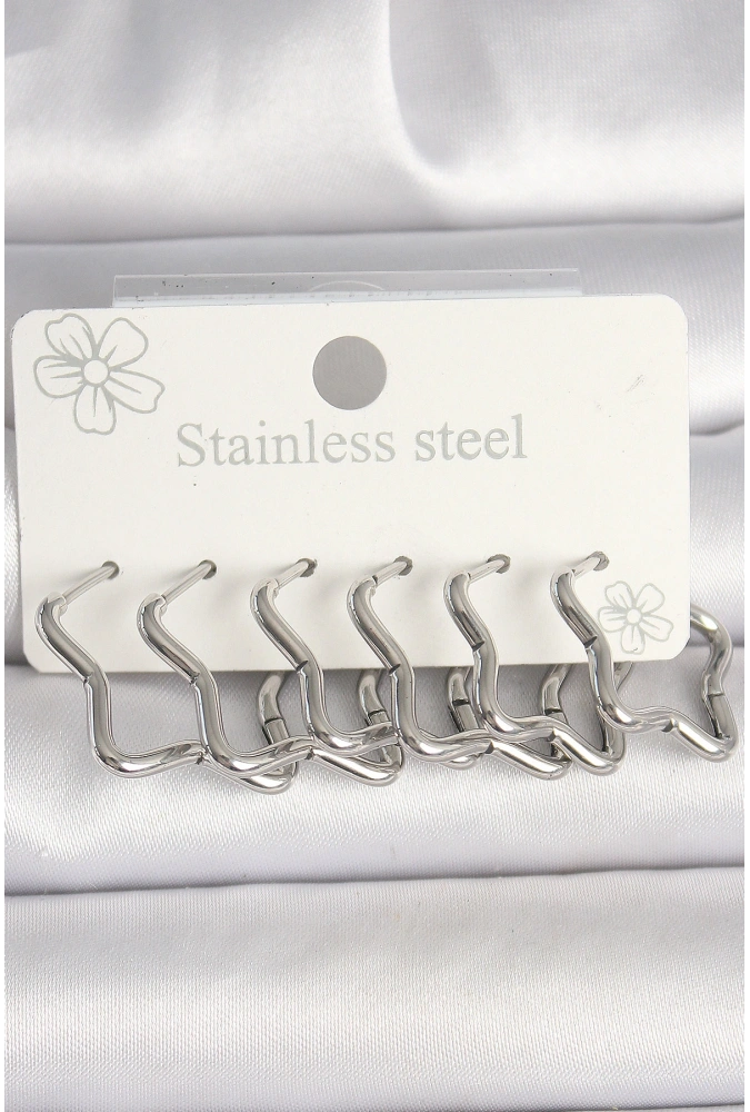 Shoecide 316l Çelik Gümüş Renk Yıldız Model Kadın Küpe Seti