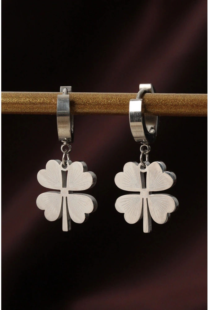 Shoecide 316l Çelik Gümüş Renk Yonca Küpe