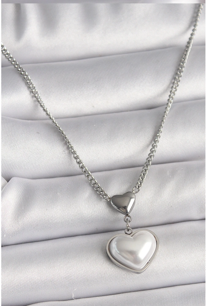 Shoecide 316l Çelik Gümüş Renk Zincir 3d Kalp Model Kadın Kolye