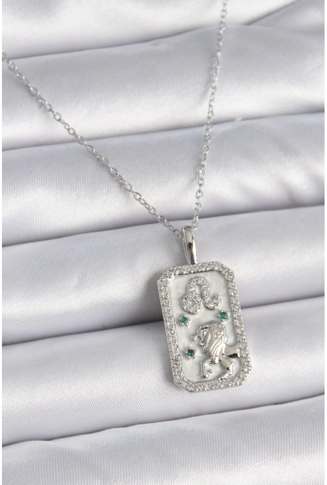 Shoecide 316l Çelik Gümüş Renk Zincir Aslan Burcu Zirkon Taşlı Kadın Kolye