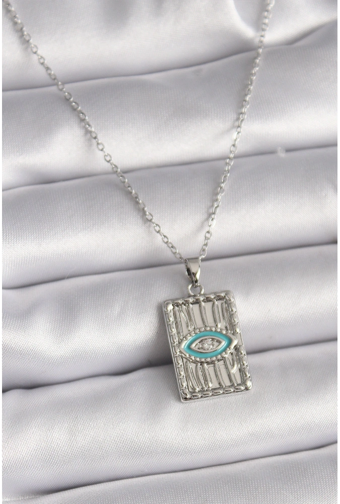 Shoecide 316l Çelik Gümüş Renk Zincir Göz İşlemeli Madalyon Model Kadın Kolye