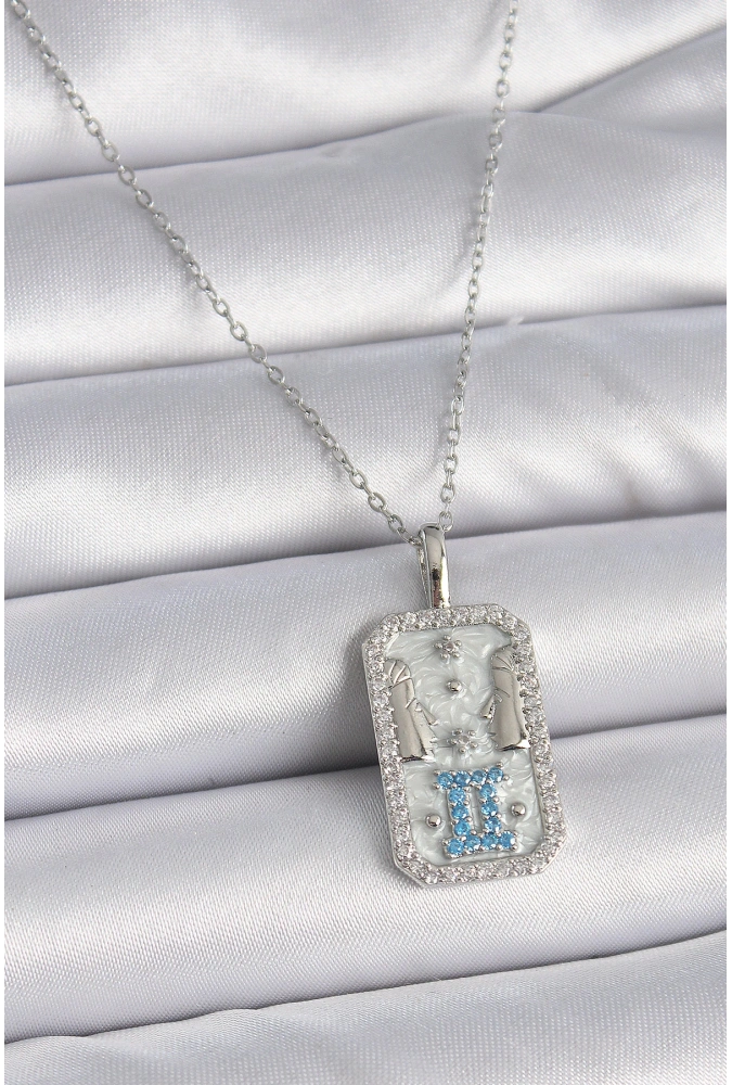 Shoecide 316l Çelik Gümüş Renk Zincir İkizler Burcu Zirkon Taşlı Kadın Kolye