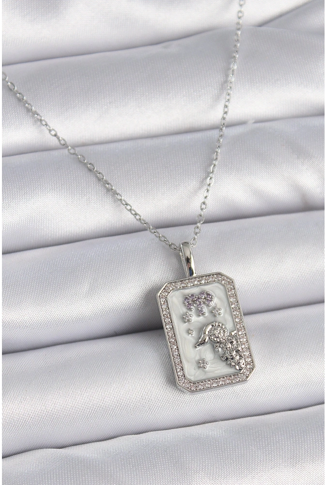 Shoecide 316l Çelik Gümüş Renk Zincir Koç Burcu Zirkon Taşlı Kadın Kolye