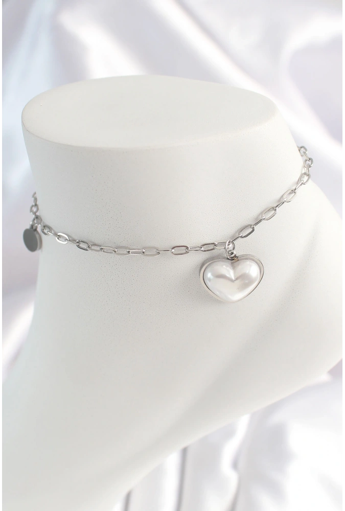 Shoecide 316l Çelik Gümüş Renk Zincir Model 3d Kalp Beyaz Kalp Figür Kadın Halhal