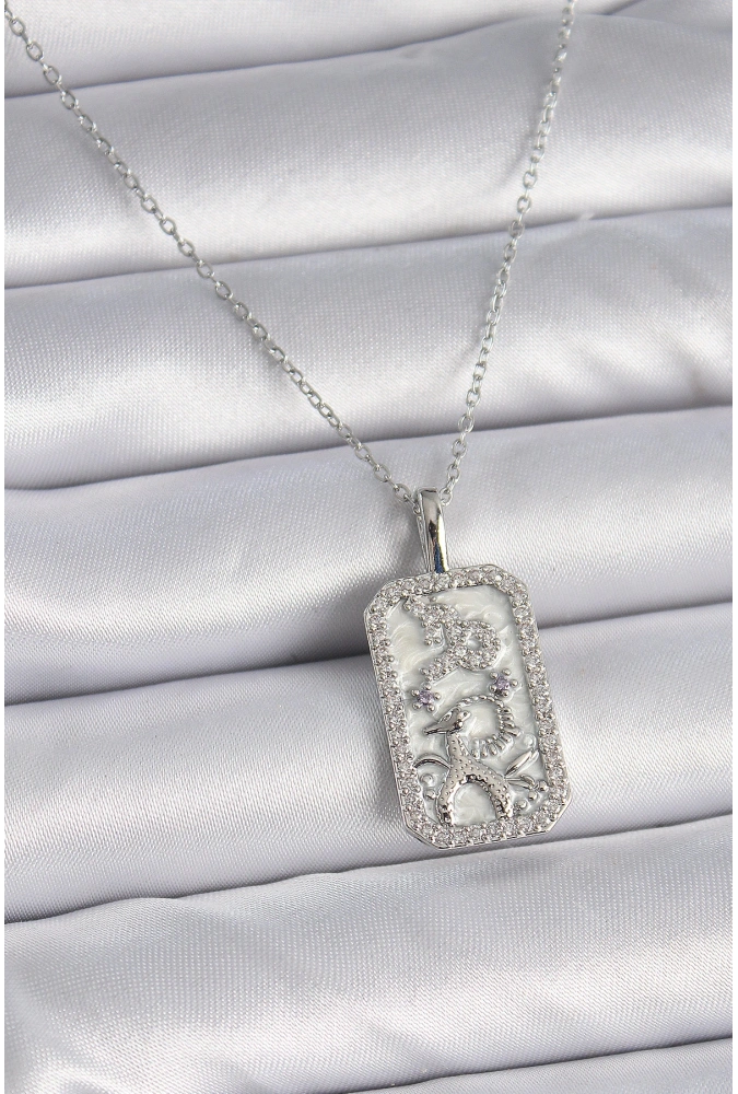 Shoecide 316l Çelik Gümüş Renk Zincir Oğlak Burcu Zirkon Taşlı Kadın Kolye