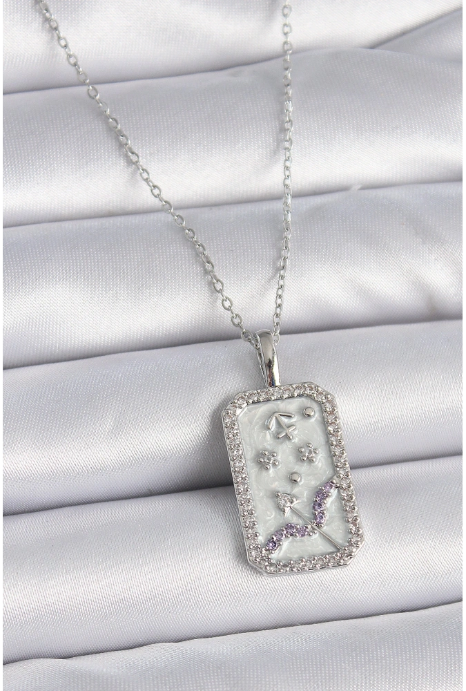 Shoecide 316l Çelik Gümüş Renk Zincir Yay Burcu Zirkon Taşlı Kadın Kolye