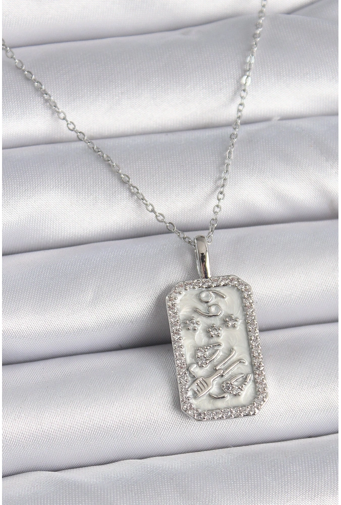 Shoecide 316l Çelik Gümüş Renk Zincir Yengeç Burcu Zirkon Taşlı Kadın Kolye