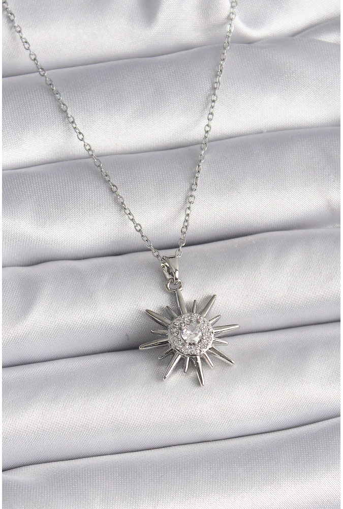 Shoecide 316l Çelik Gümüş Renk Zincir Zirkon Taşlı Güneş Model Kadın Yüzük