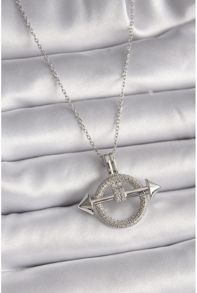 Shoecide 316l Çelik Gümüş Renk Zincir Zirkon Taşlı Halka Model Kadın Kolye