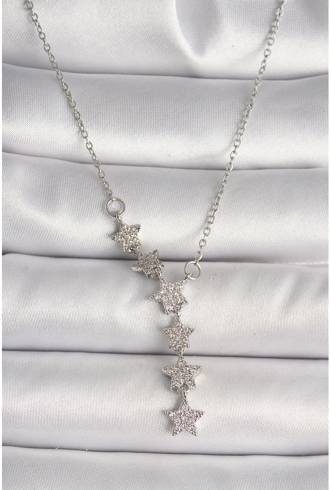 Shoecide 316l Çelik Gümüş Renk Zincir Zirkon Taşlı Yıldız Model Kadın Kolye