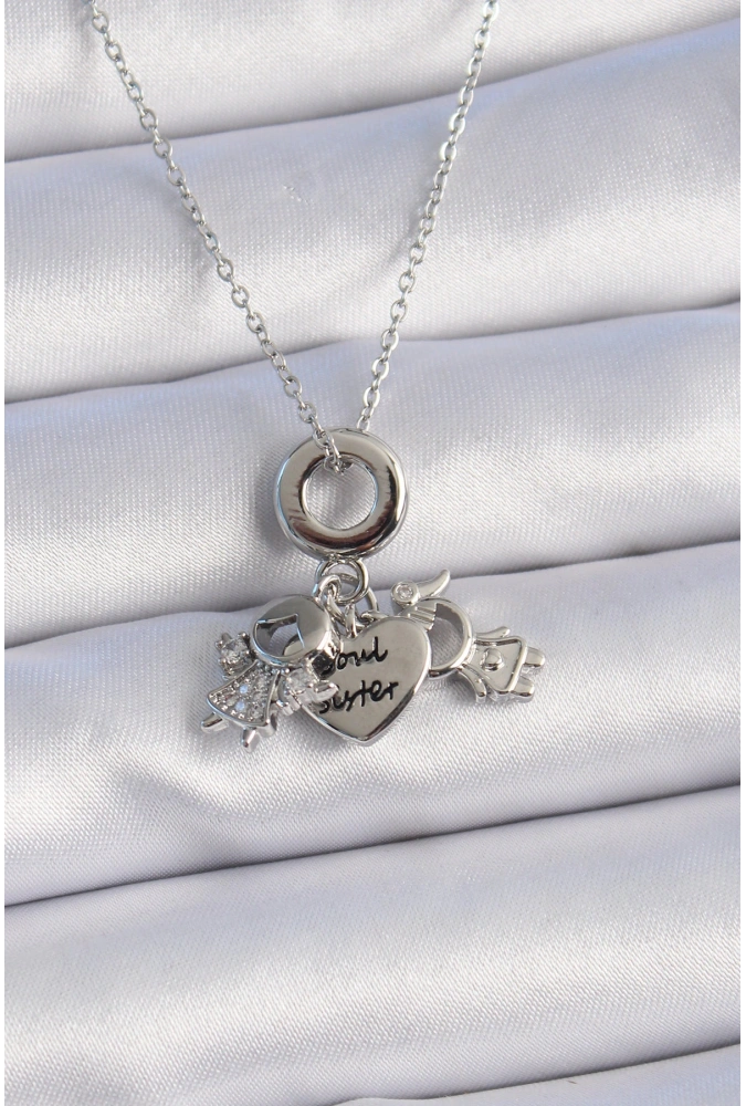 Shoecide 316l Çelik Gümüş Renk Zirkon Taş Detay Çocuk Figür Charm Model Kadın Kolye