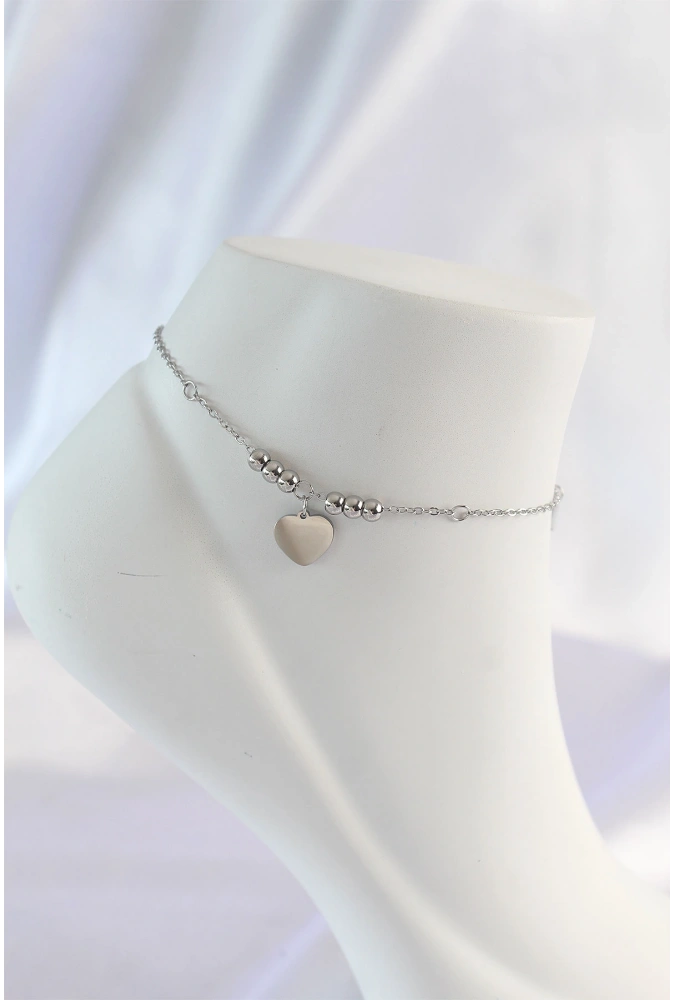 Shoecide 316l Çelik Gümüş Renk Zirkon Taş Detay Kalpli Halhal