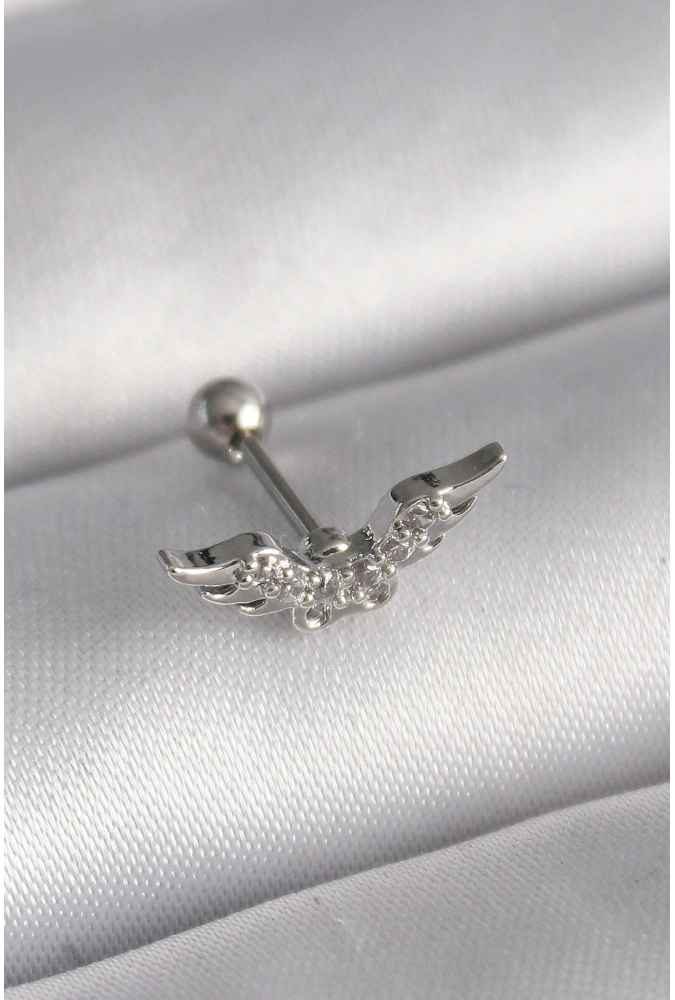 Shoecide 316l Çelik Gümüş Renk Zirkon Taş Detay Kanat Model Tragus Piercing